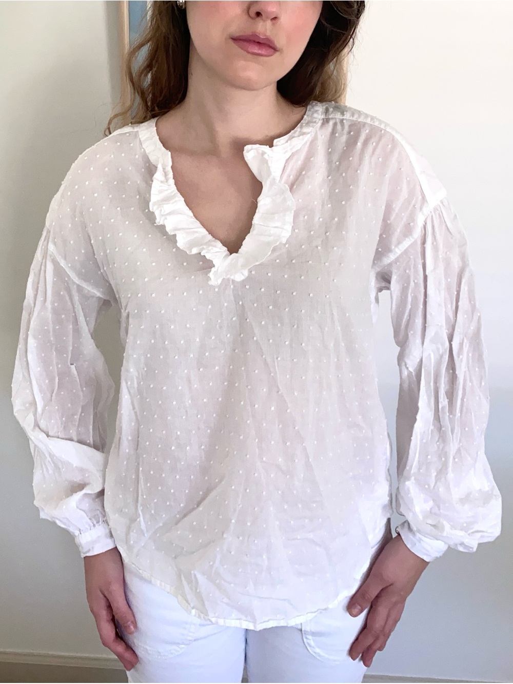 Gap Clipdot Ruffle Peasant Blouse